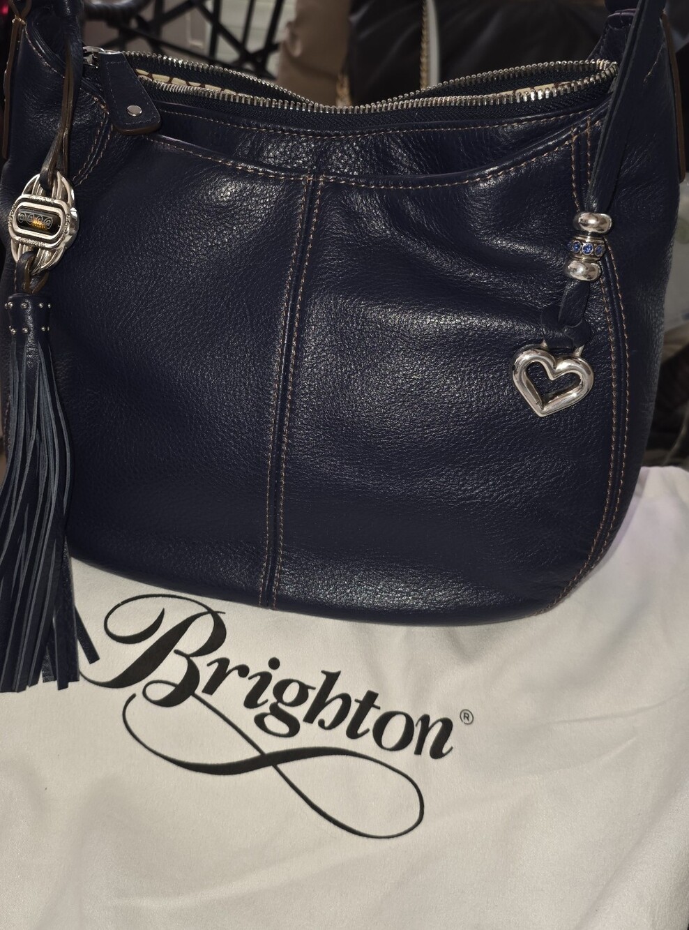 Brighton Hobo Bag Navy Blue Leather Shoulder Crossbody Purse Woven Vintage